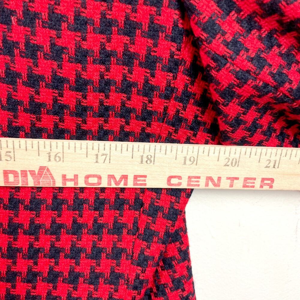 Vintage 90s Evan Picone Houndstooth Wool Blazer Medium Red Plaid Old Money - Picture 7 of 11